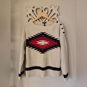 Ralph Lauren Jeans Beige Southwest Design Knit Sweater Size L/XL